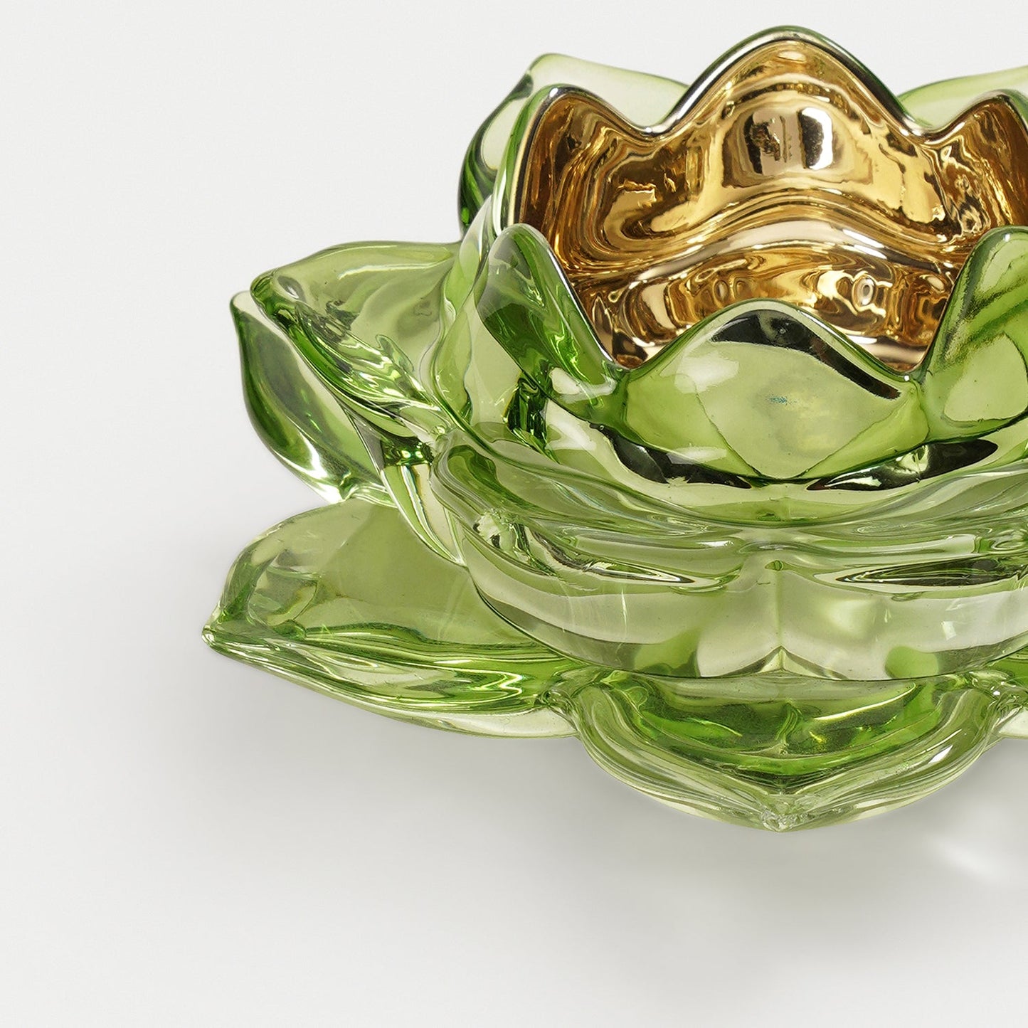 Green Lotus Shaped Glass Tealight Holder