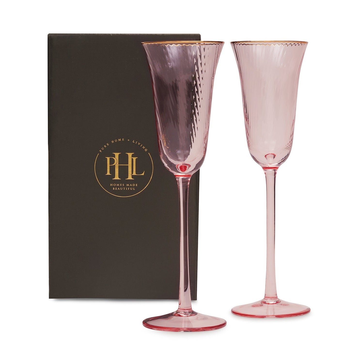 Set of 2 Pink Spiral Textured champagne flute
