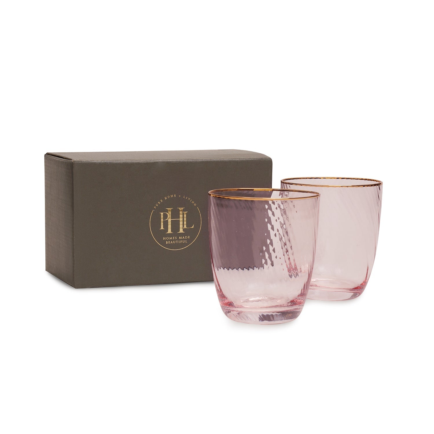 Set of 2 Pink Spiral Textured Drinking Glasses