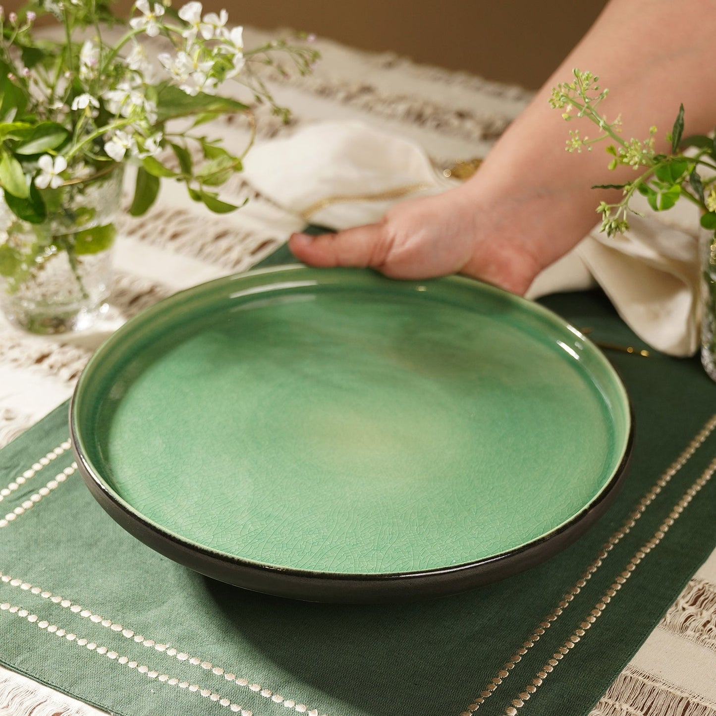 Green Crackle Glaze Dinner Plate