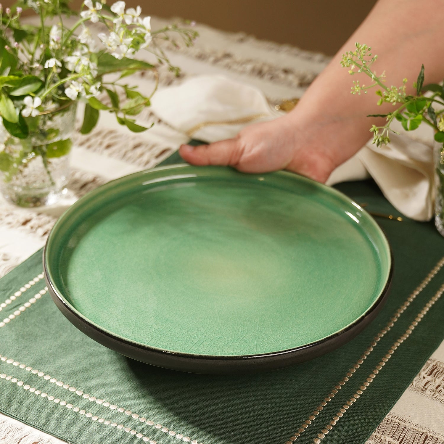 Green Crackle Glaze Dinner Plate