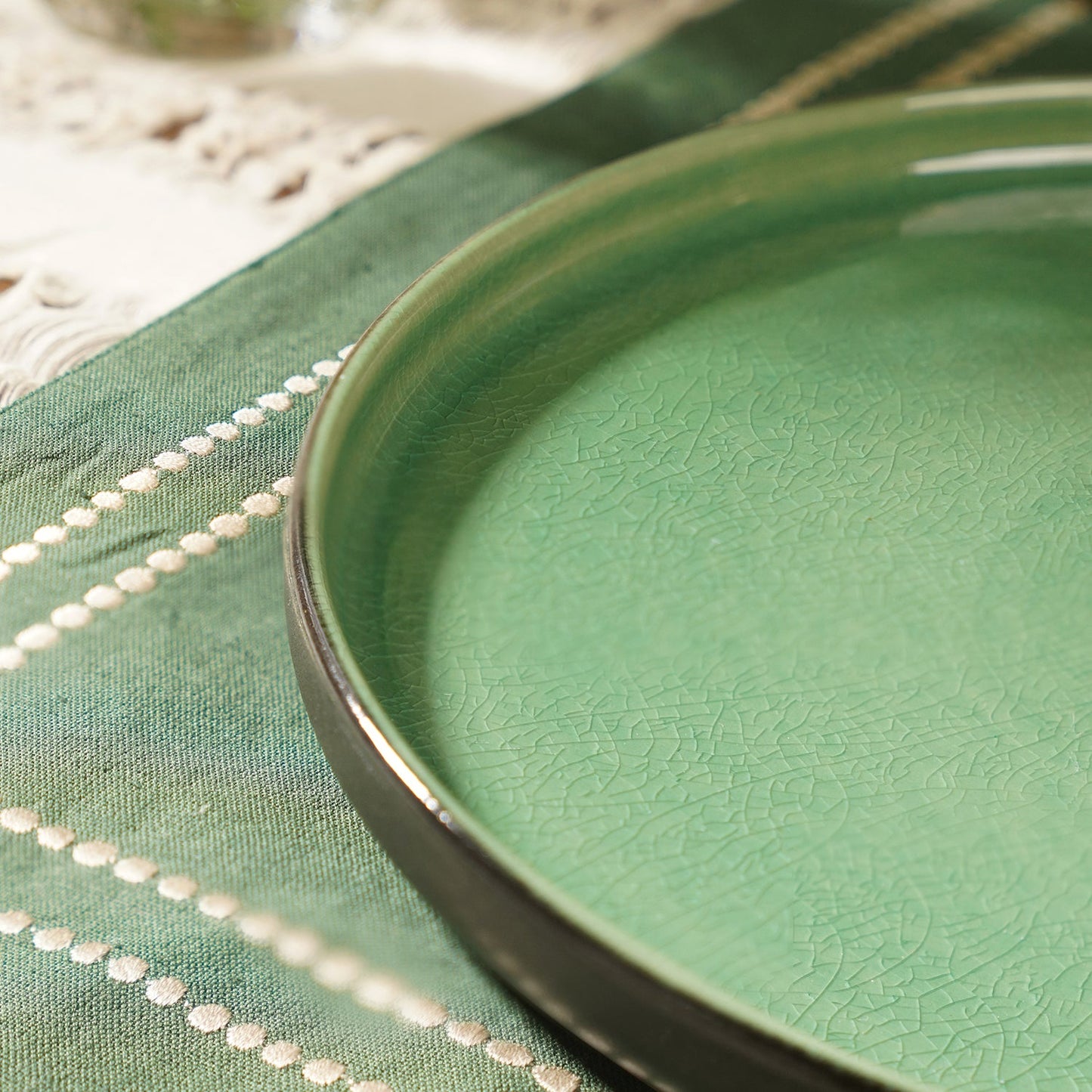 Green Crackle Glaze Dinner Plate