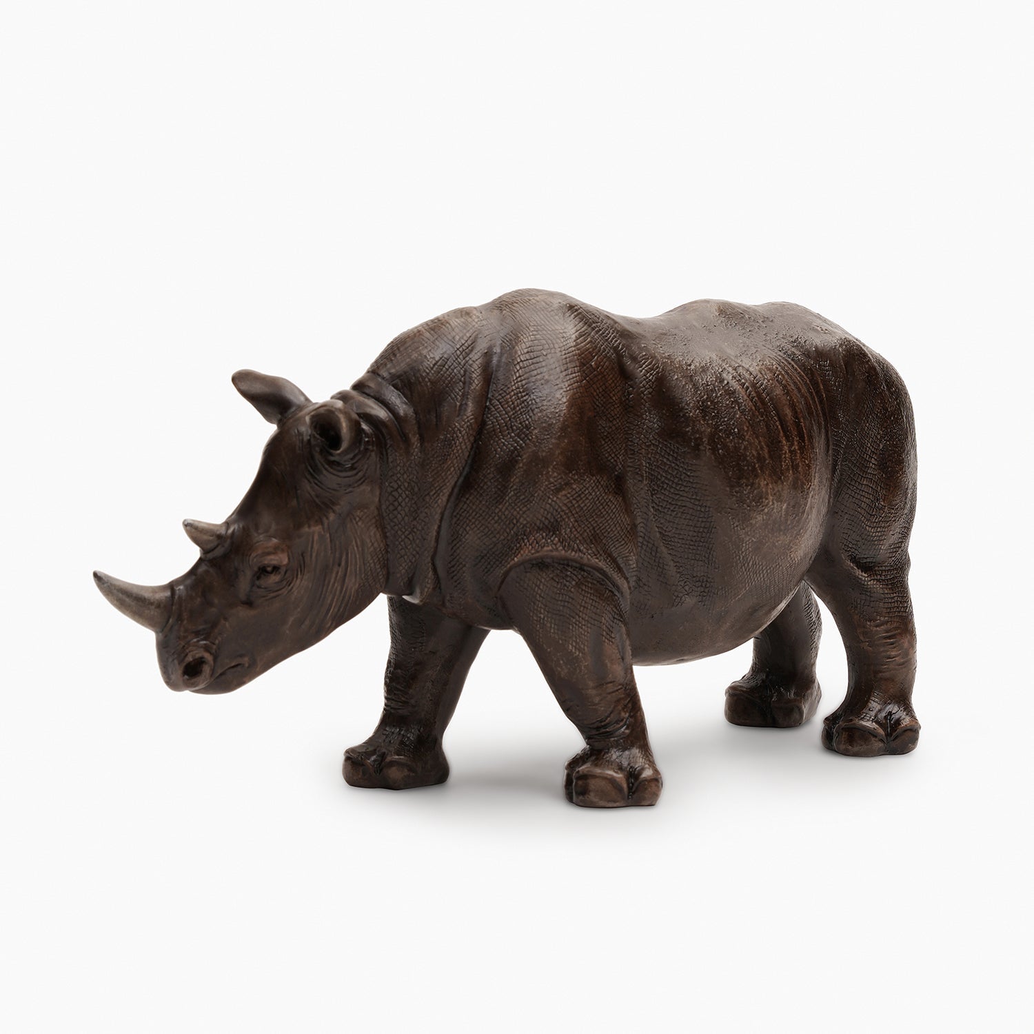 Brown Polyresin Standing Rhinoceros