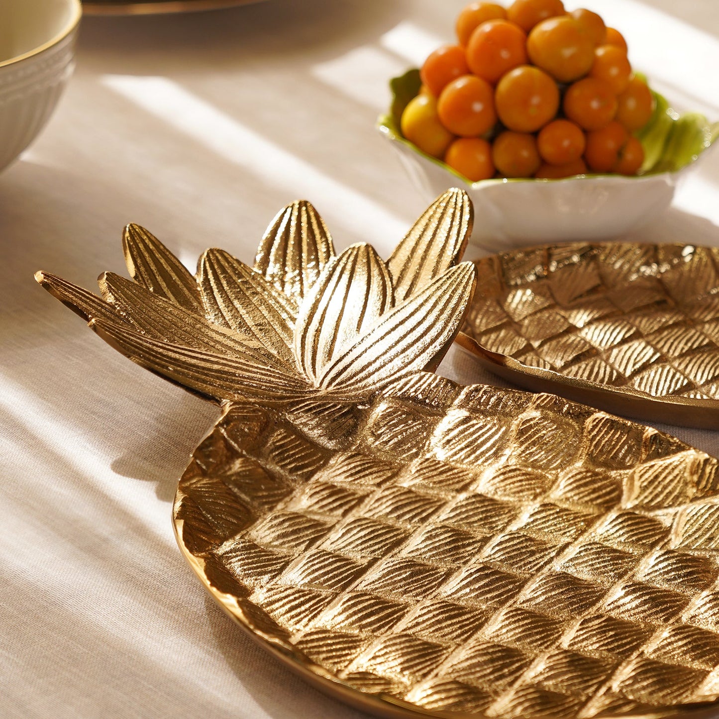 Gold Metal Pineapple Decorative Platter - Large