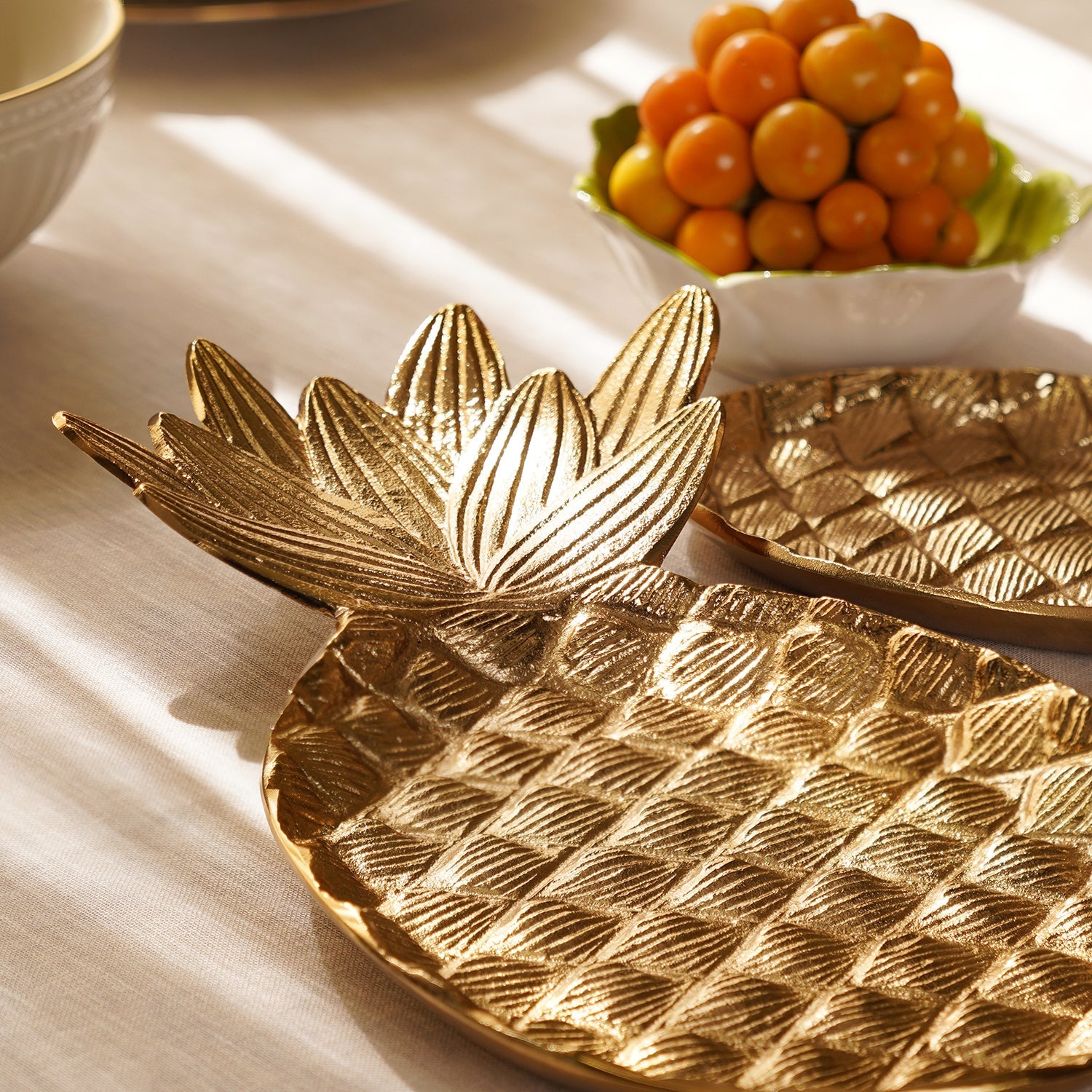 Gold Metal Pineapple Decorative Platter - Large
