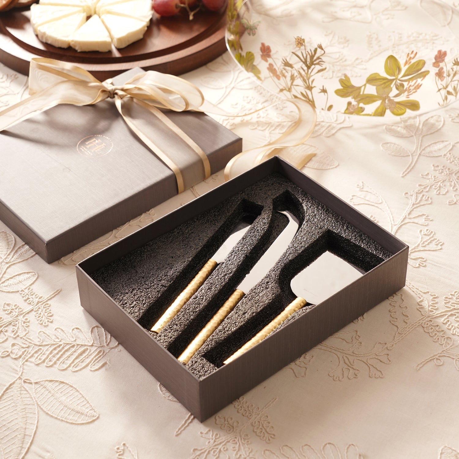 Set of 3 Gold Hammered Cheese Knives