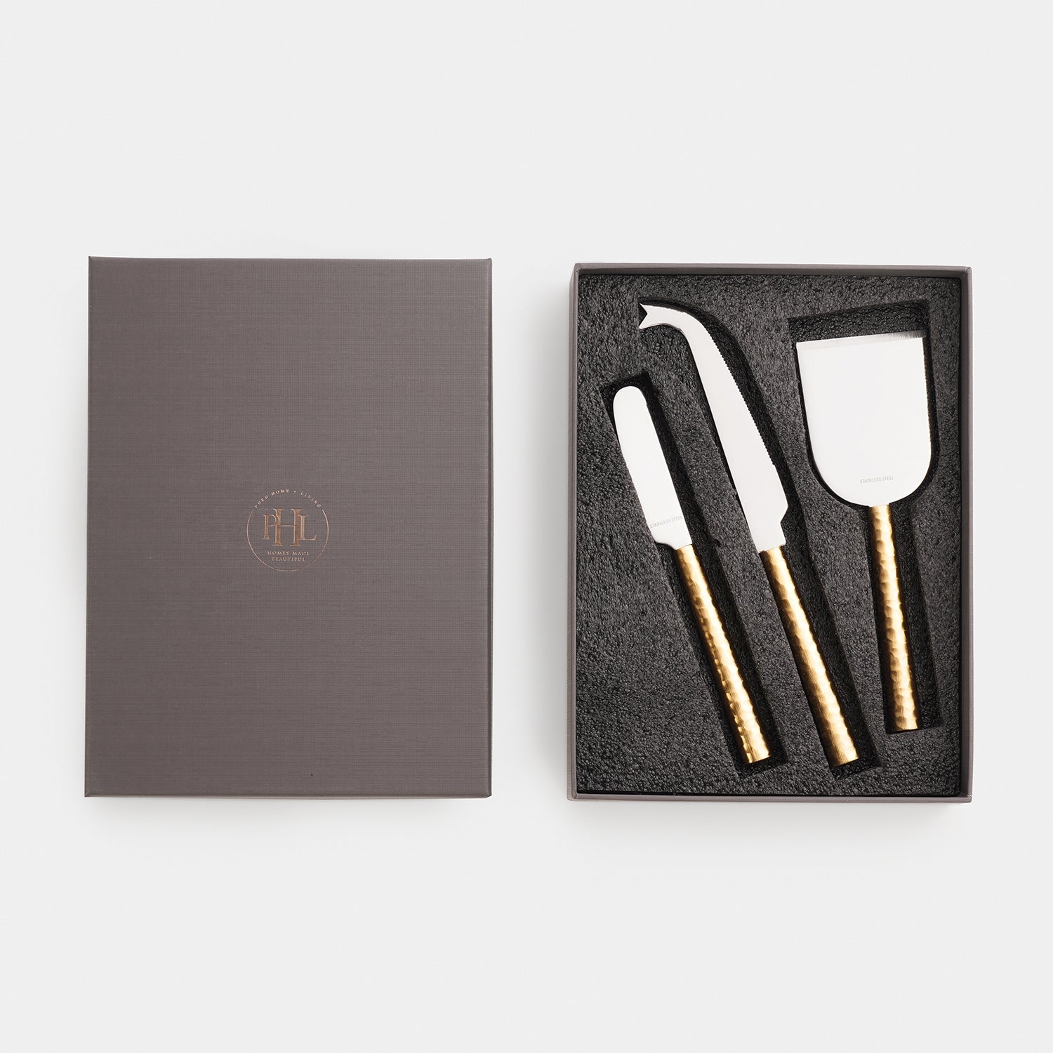 Set of 3 Gold Hammered Cheese Knives