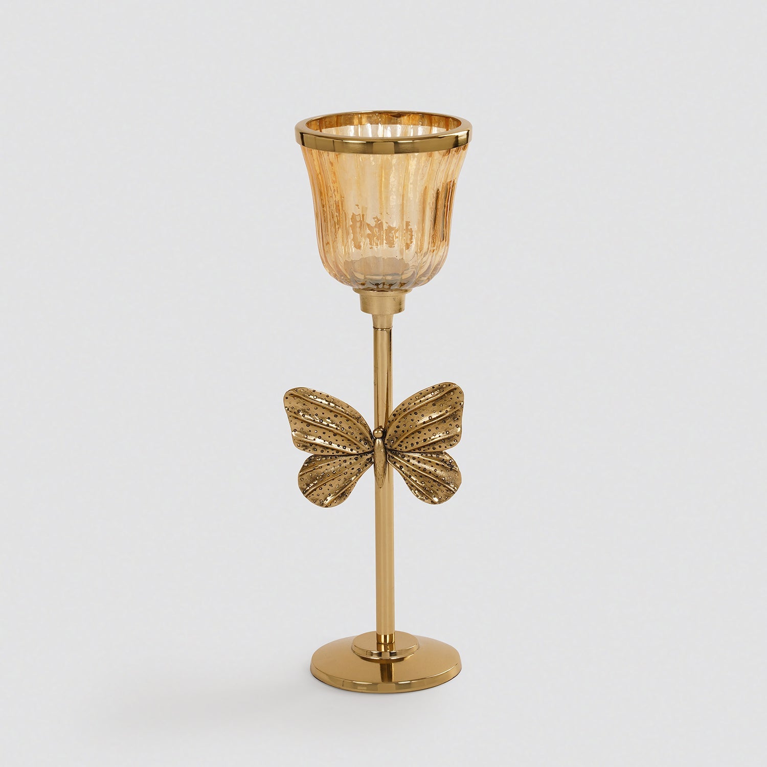 Gold & Glass Butterfly Inspired Candle Holder - Large