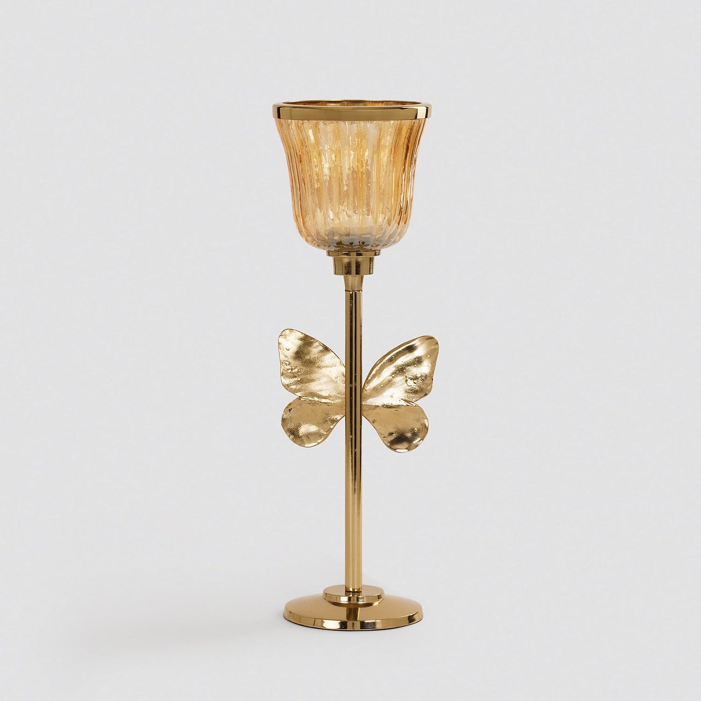 Gold & Glass Butterfly Inspired Candle Holder - Large