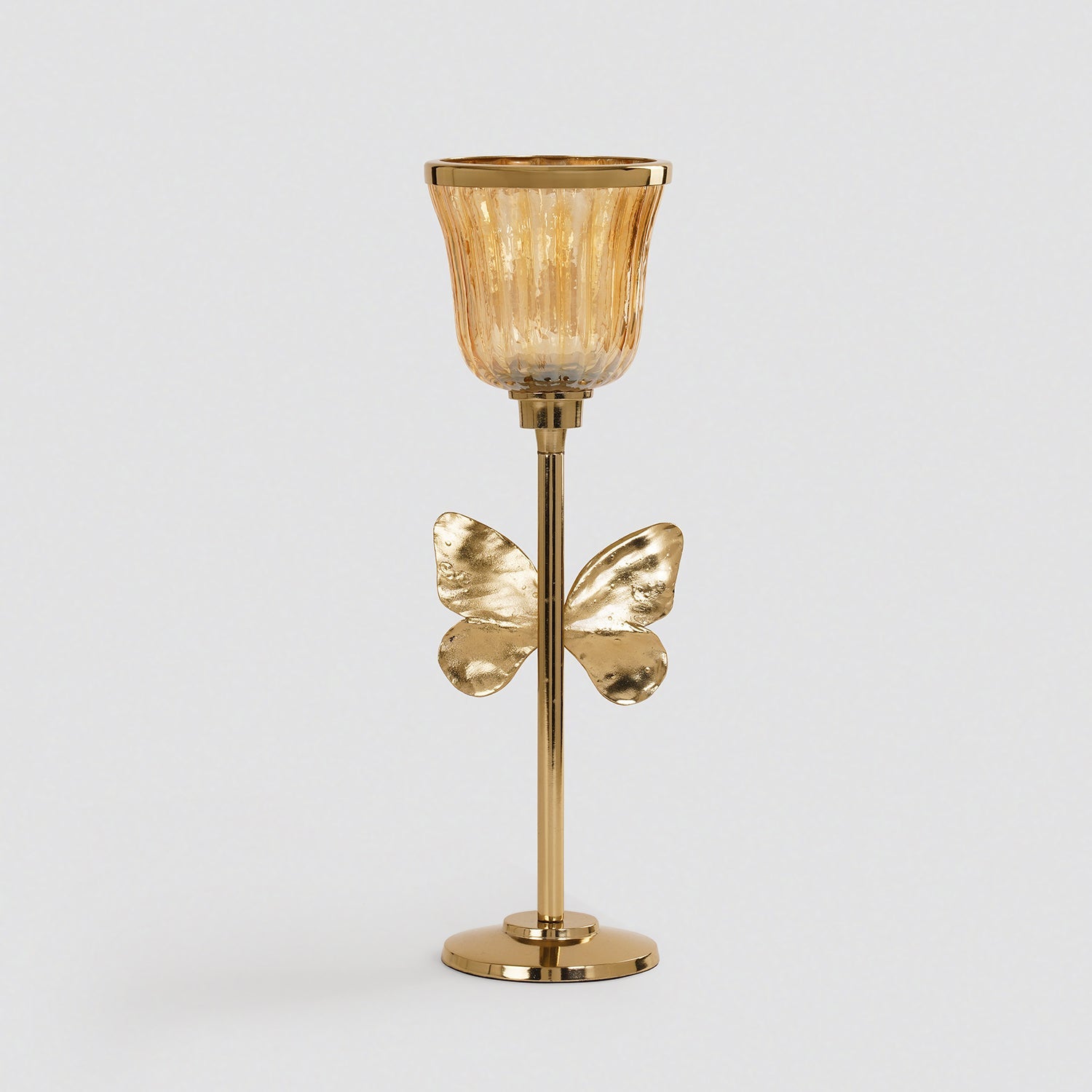 Gold & Glass Butterfly Inspired Candle Holder - Large