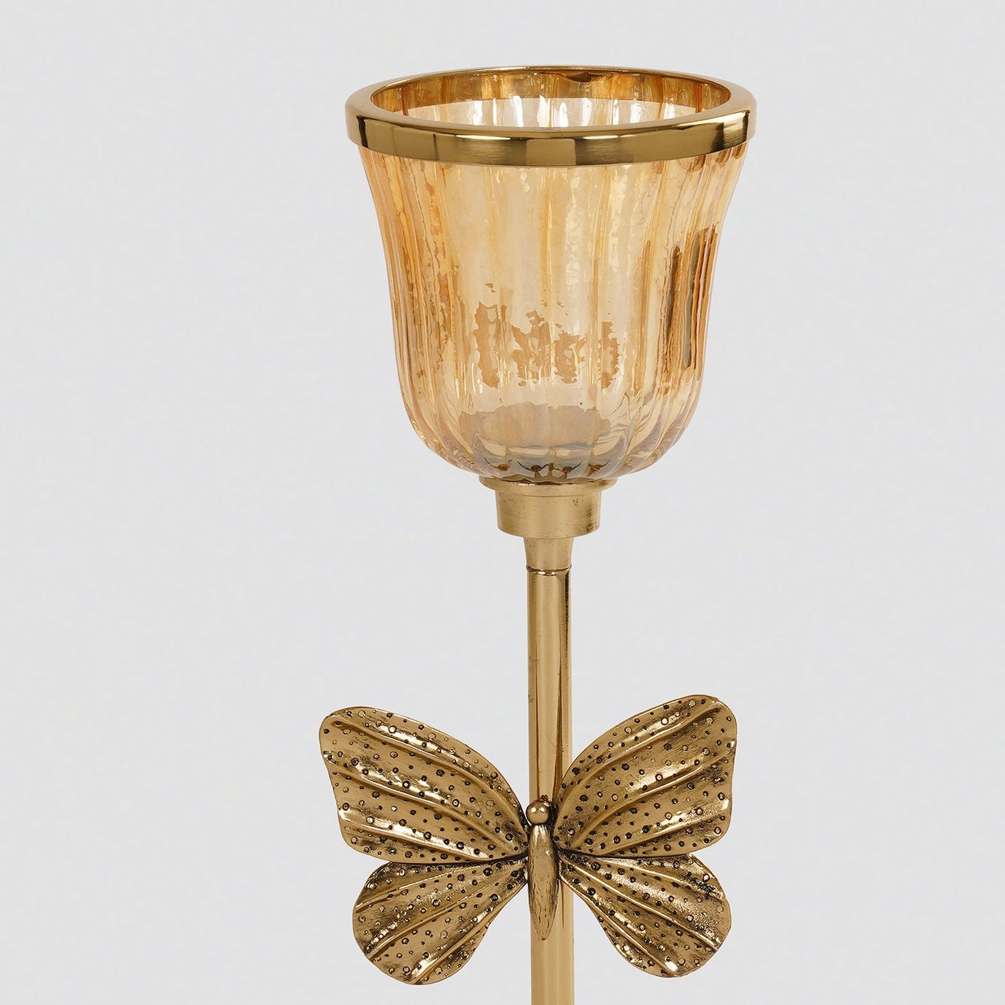 Gold & Glass Butterfly Inspired Candle Holder - Large