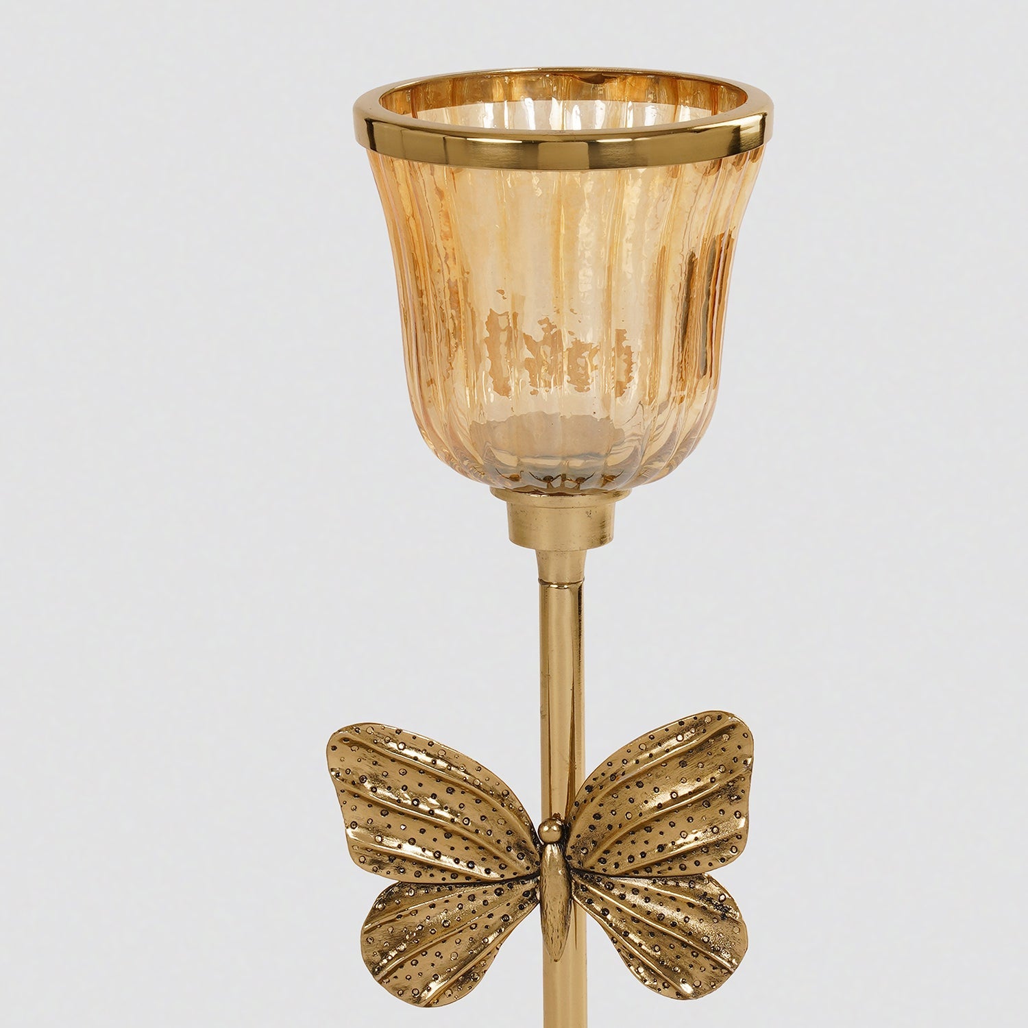 Gold & Glass Butterfly Inspired Candle Holder - Large