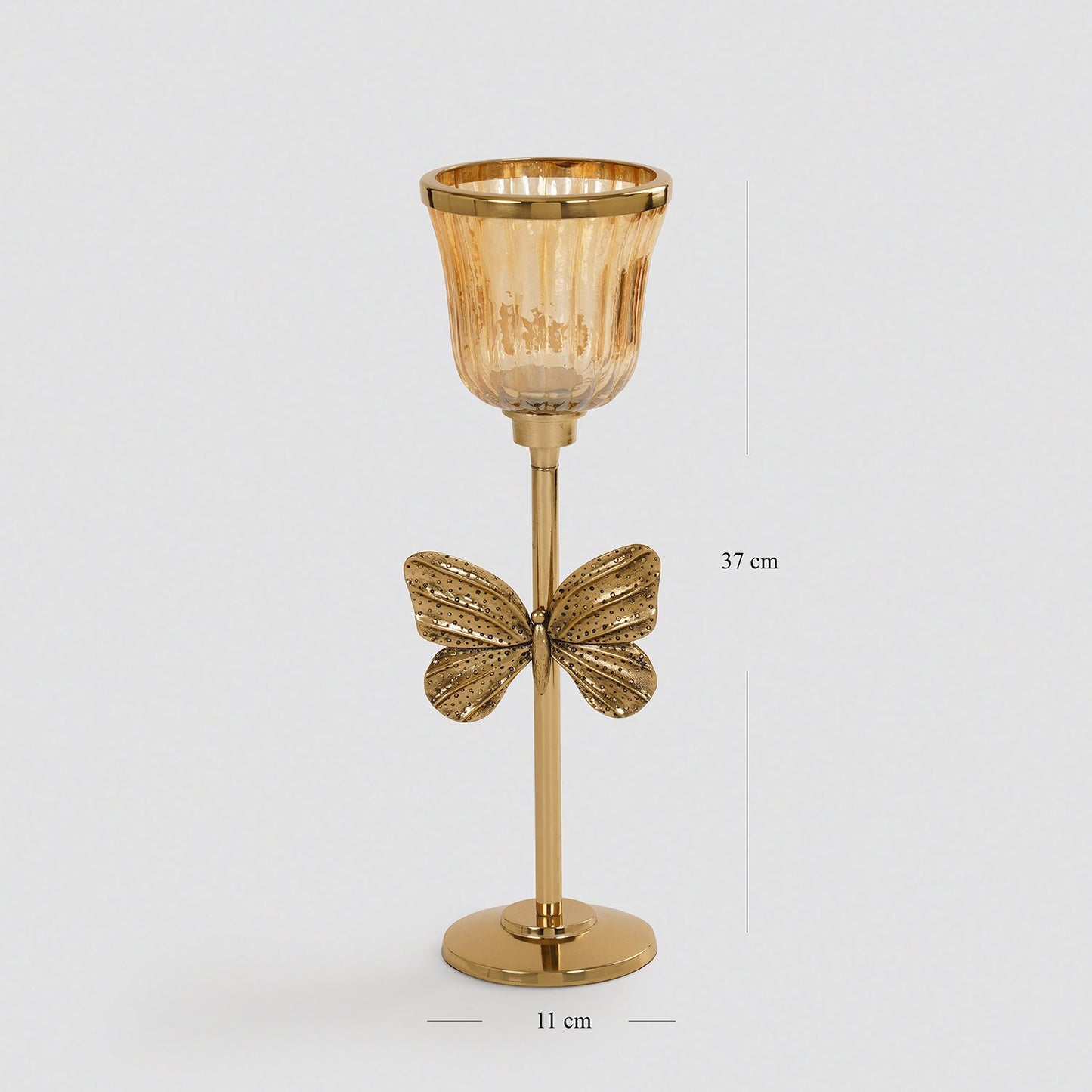 Gold & Glass Butterfly Inspired Candle Holder - Large