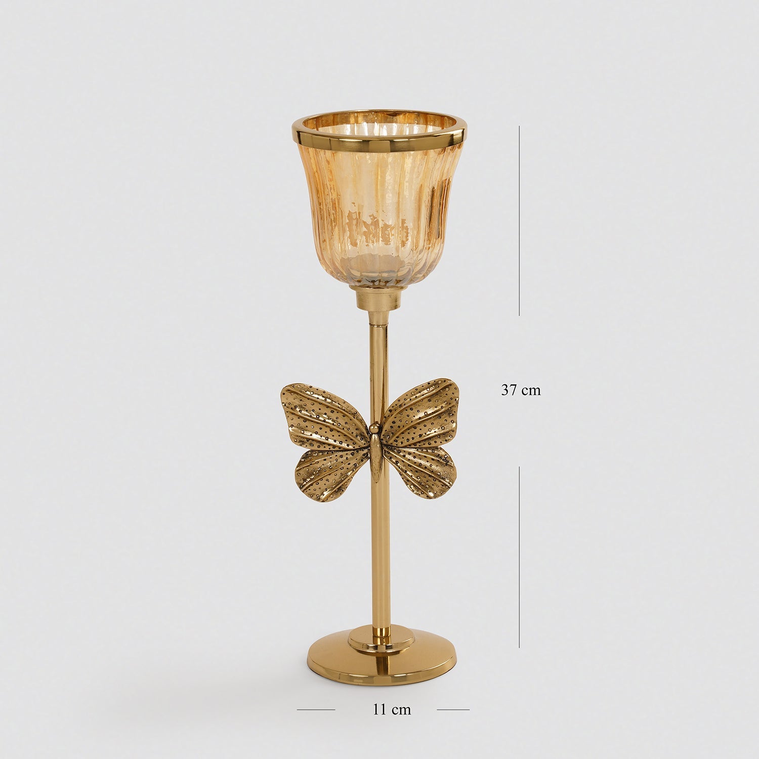 Gold & Glass Butterfly Inspired Candle Holder - Large