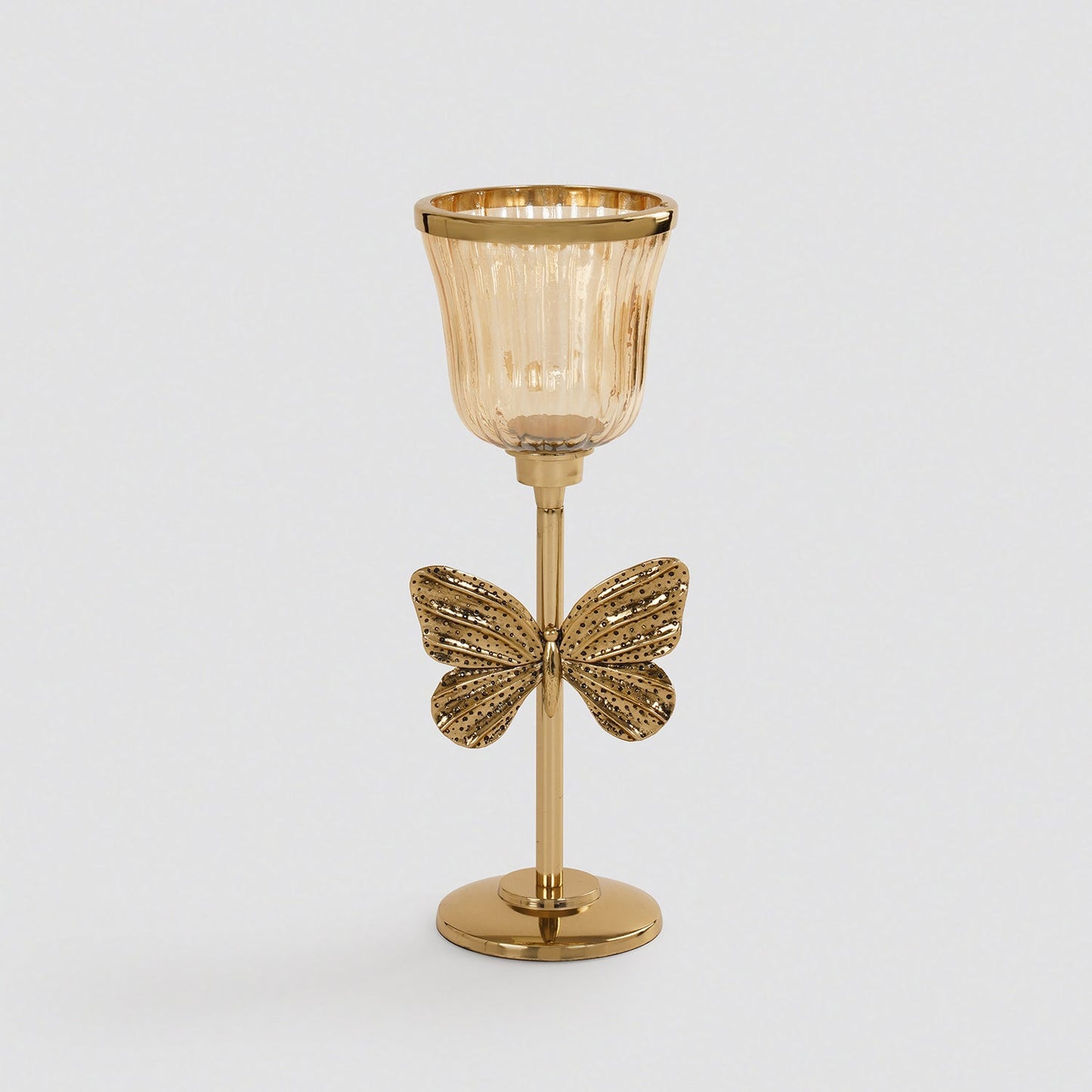 Gold & Glass Butterfly Inspired Candle Holder - Small