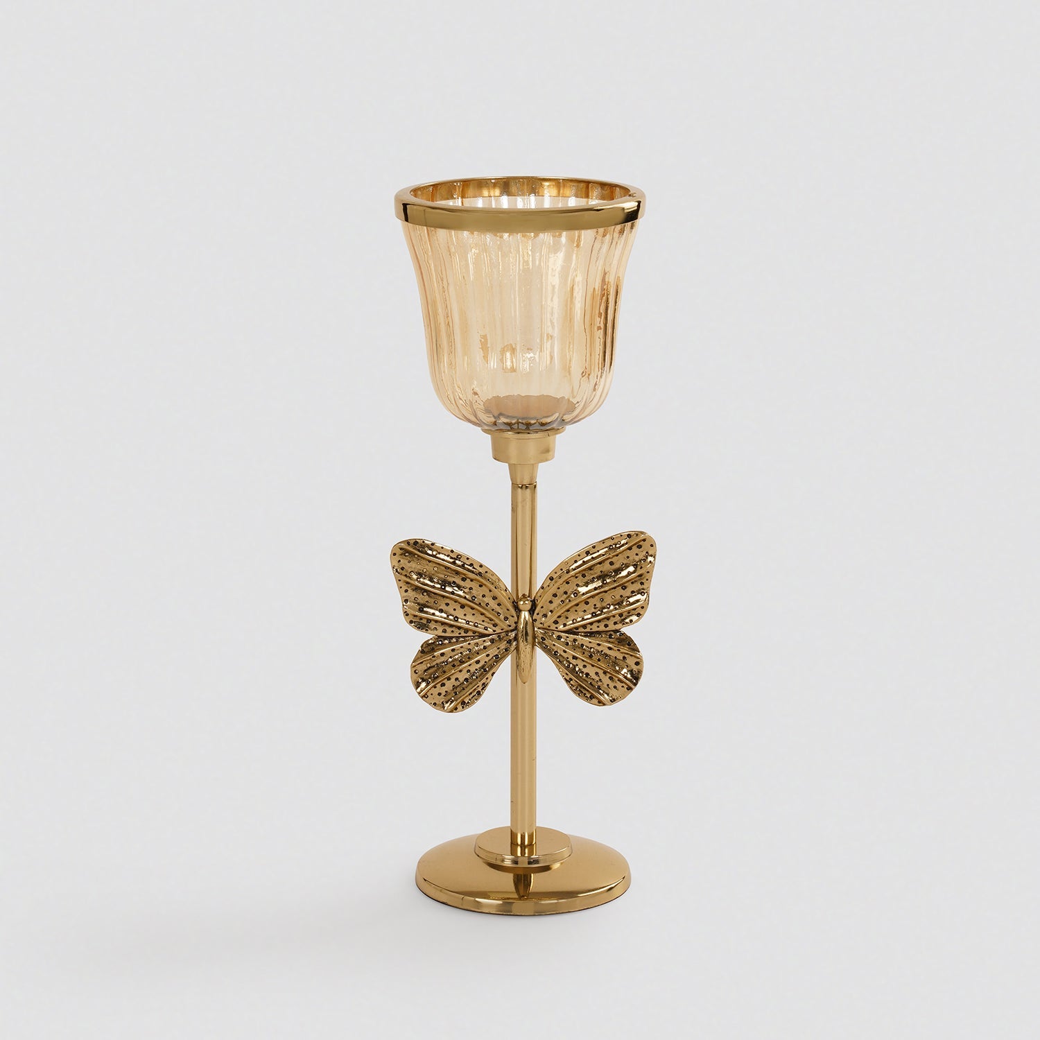 Gold & Glass Butterfly Inspired Candle Holder - Small