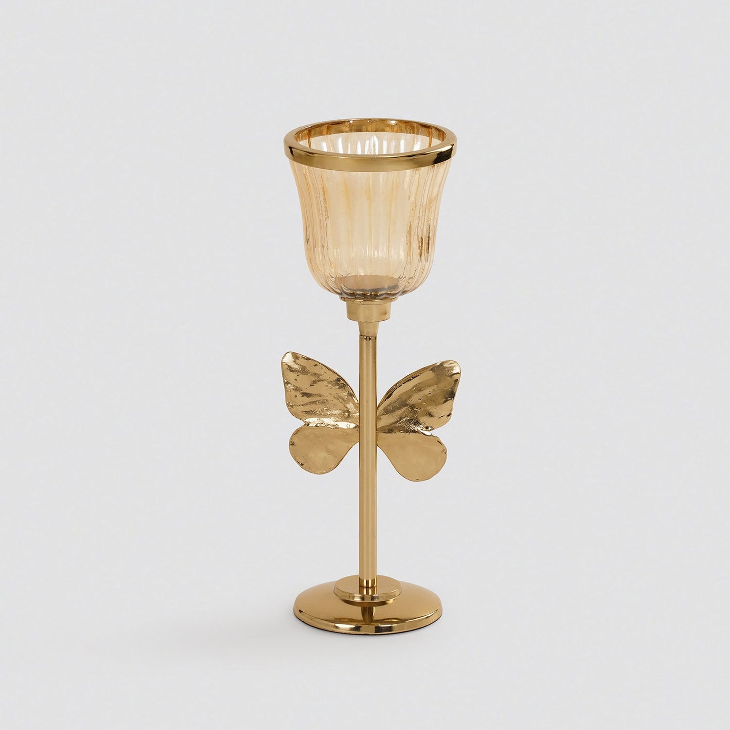 Gold & Glass Butterfly Inspired Candle Holder - Small