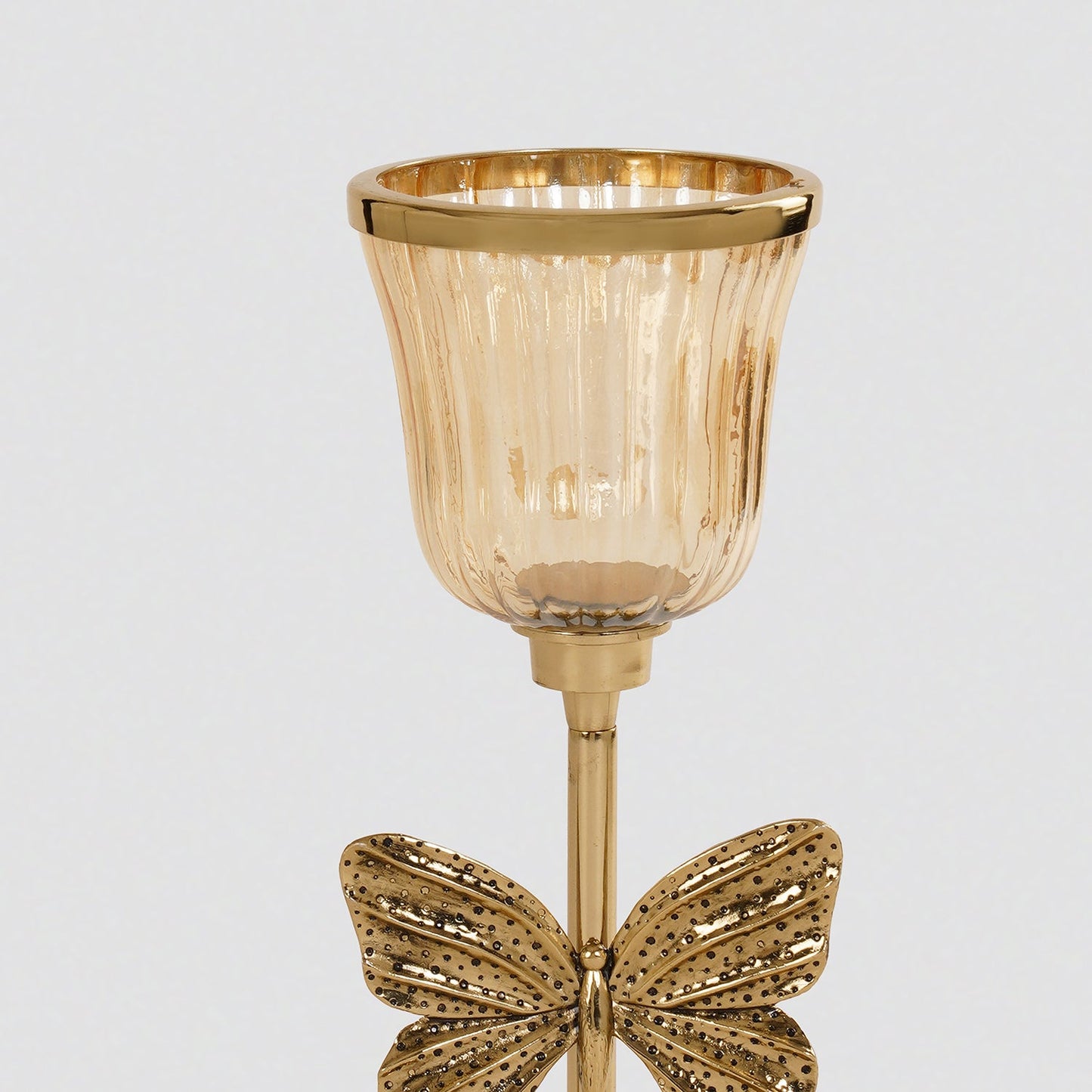 Gold & Glass Butterfly Inspired Candle Holder - Small