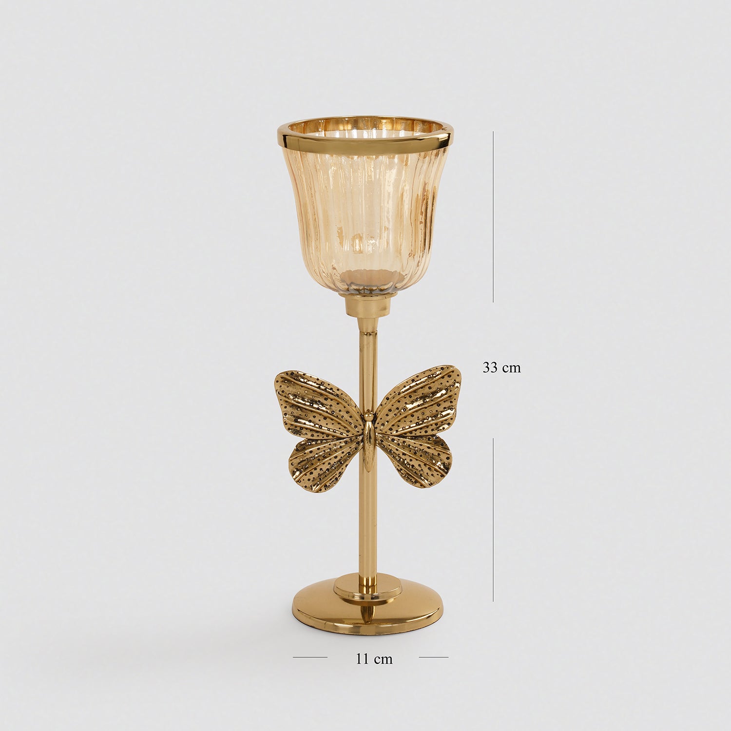 Gold & Glass Butterfly Inspired Candle Holder - Small