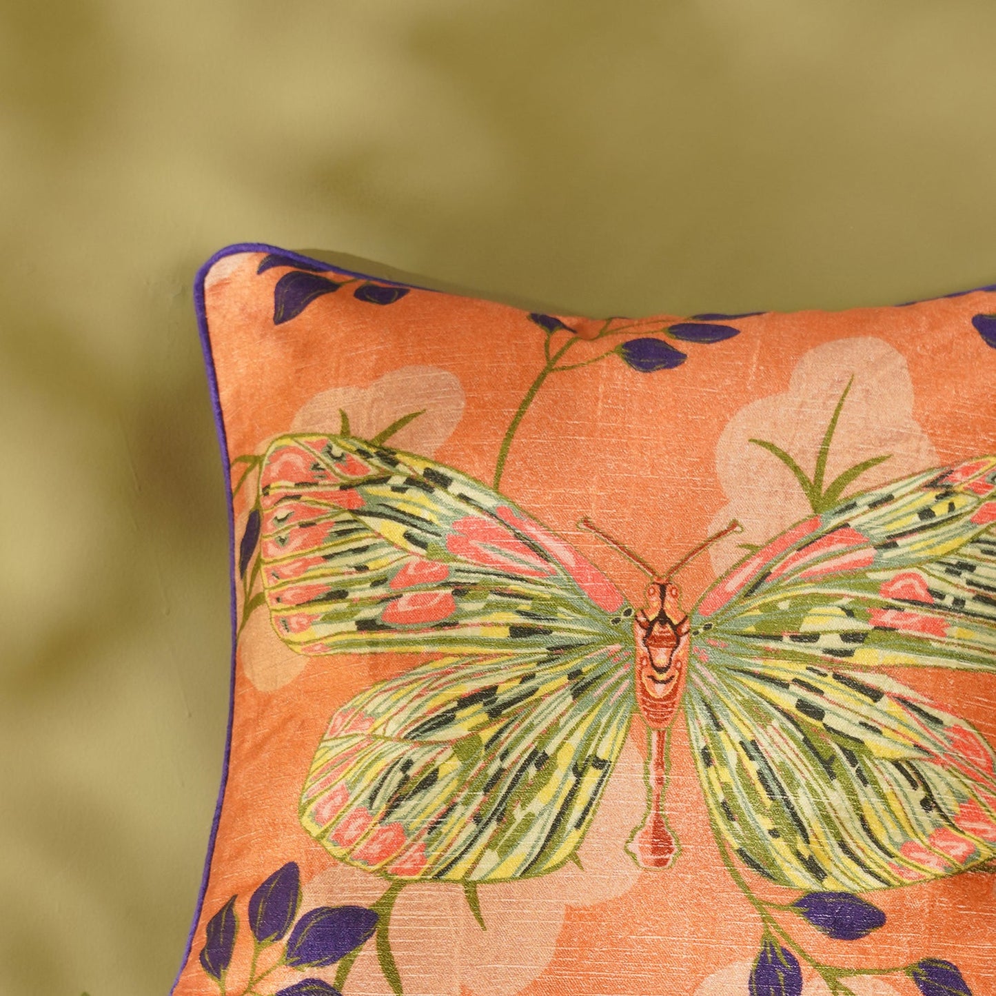 Orange Butterfly Print Square Cushion cover