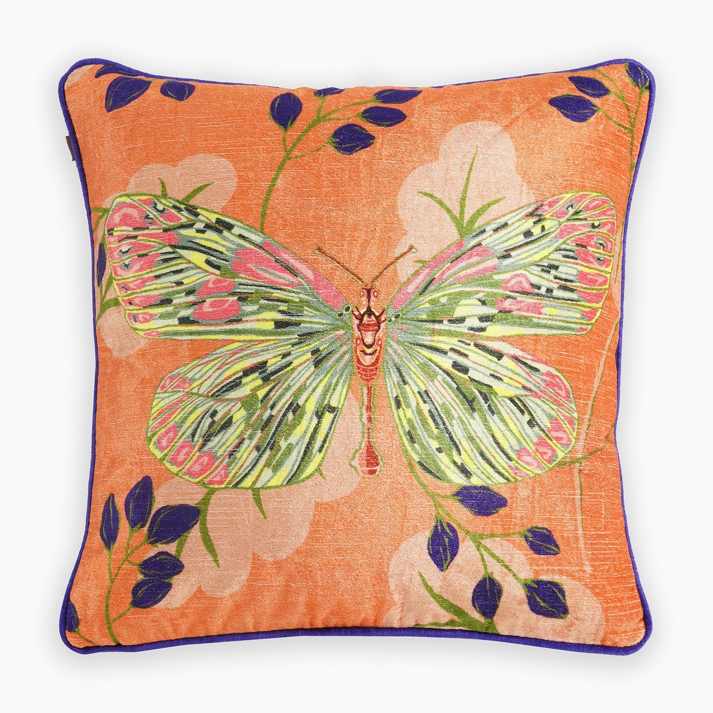 Orange Butterfly Print Square Cushion cover