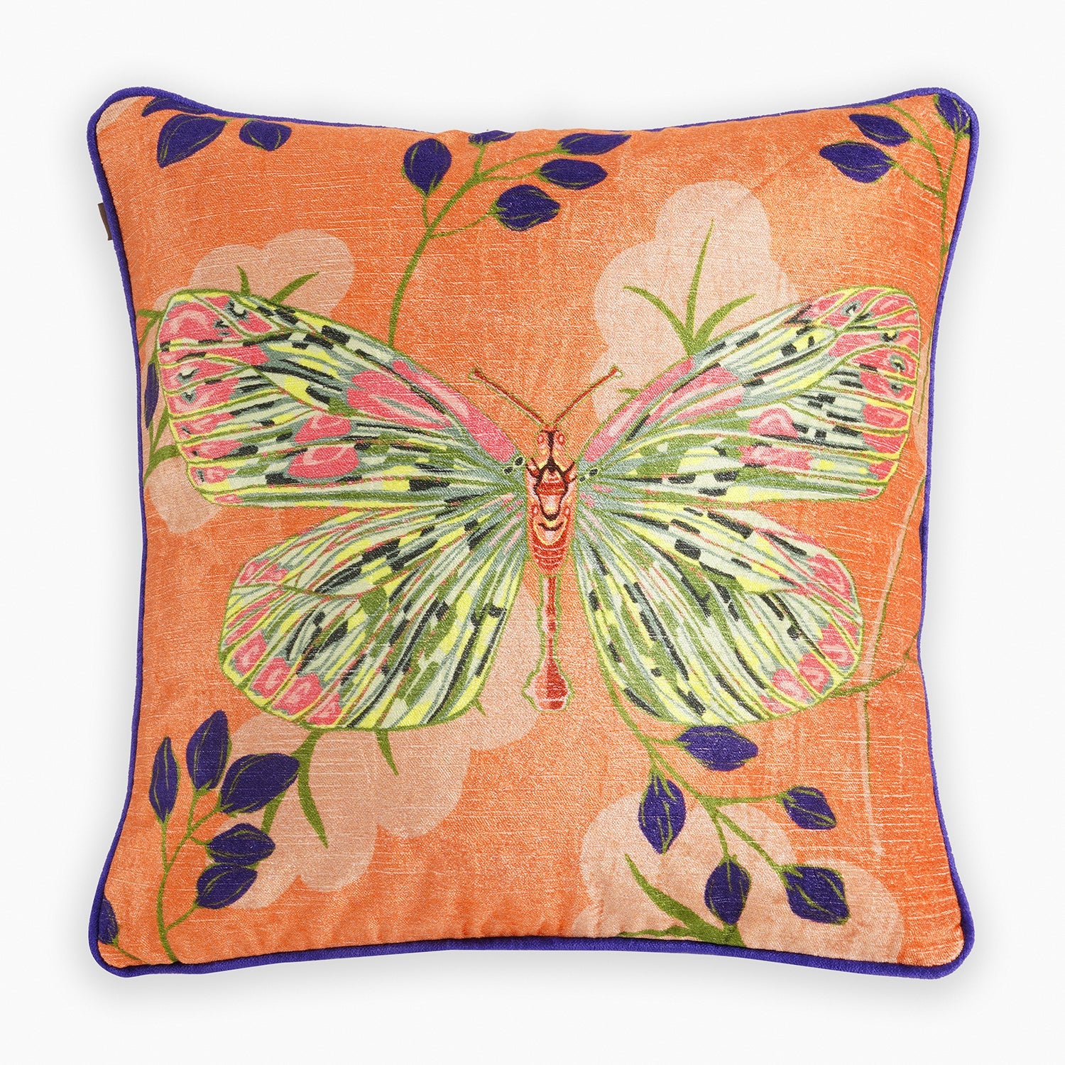 Orange Butterfly Print Square Cushion cover