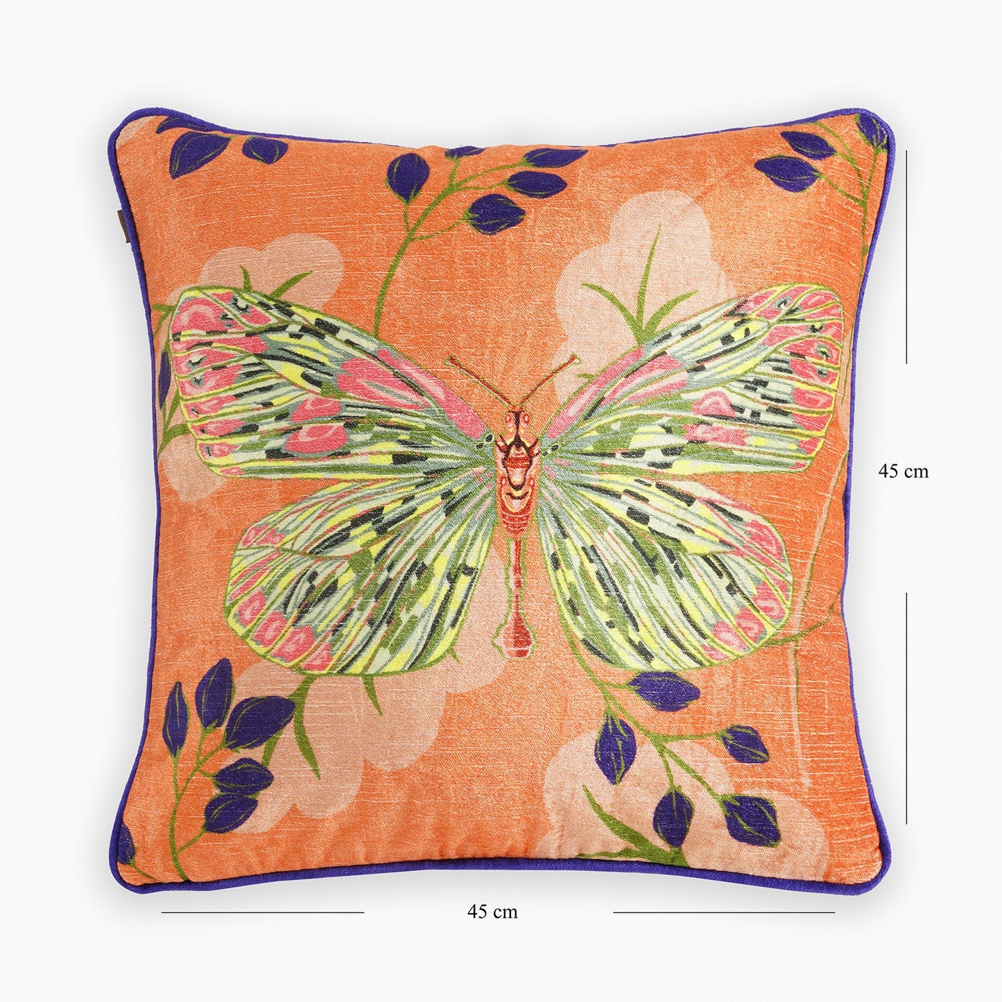 Orange Butterfly Print Square Cushion cover