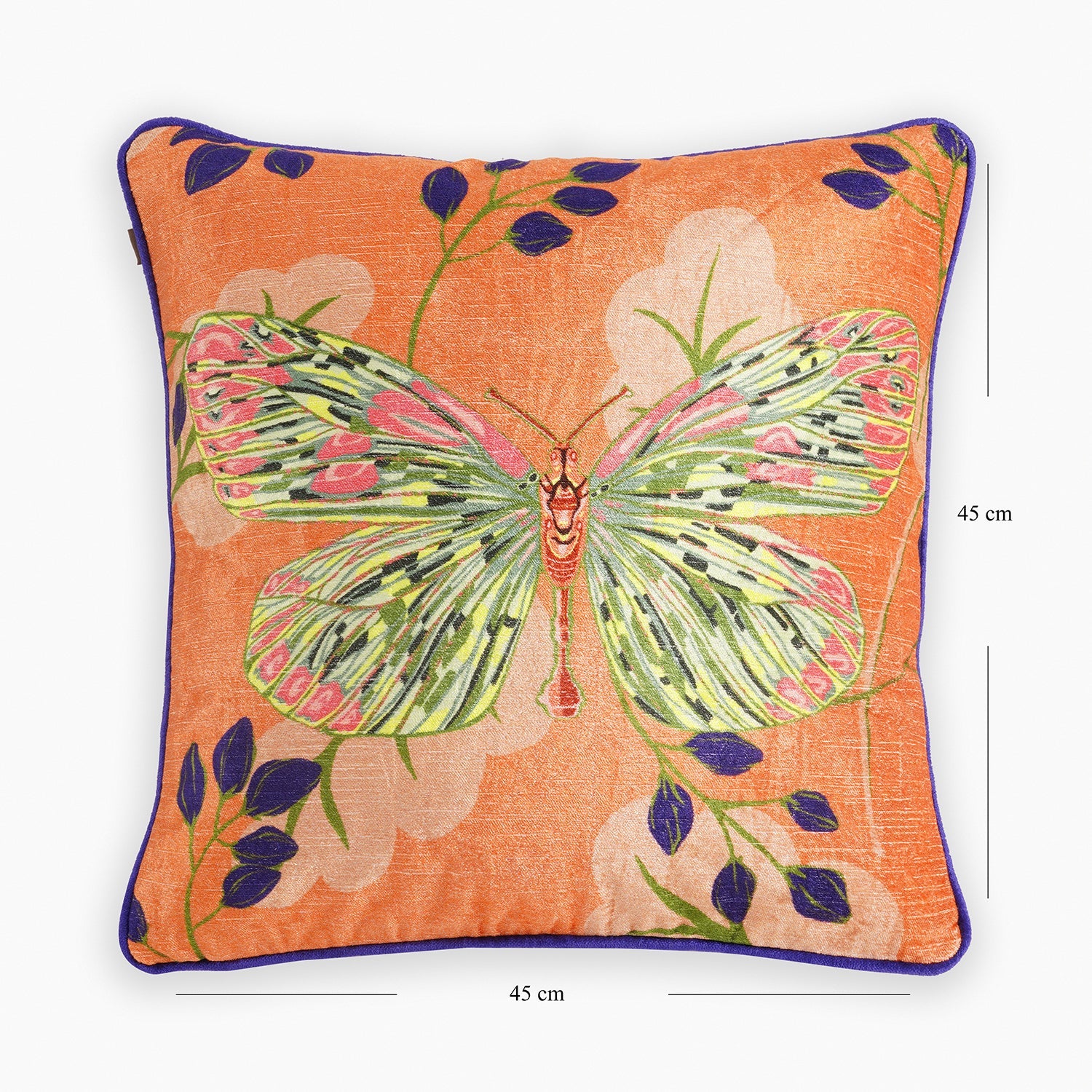 Orange Butterfly Print Square Cushion cover