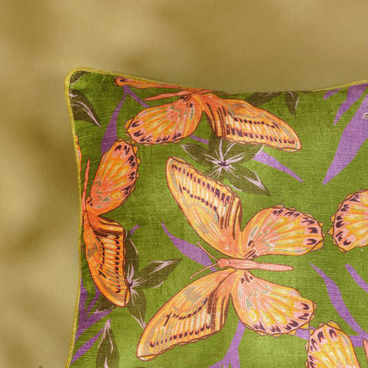 Green Butterfly Print Cushion cover