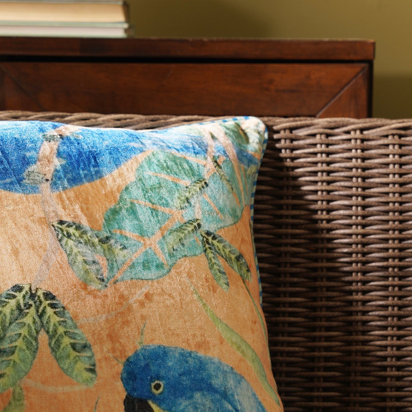 Orange Printed Velvet Square Cushion Cover