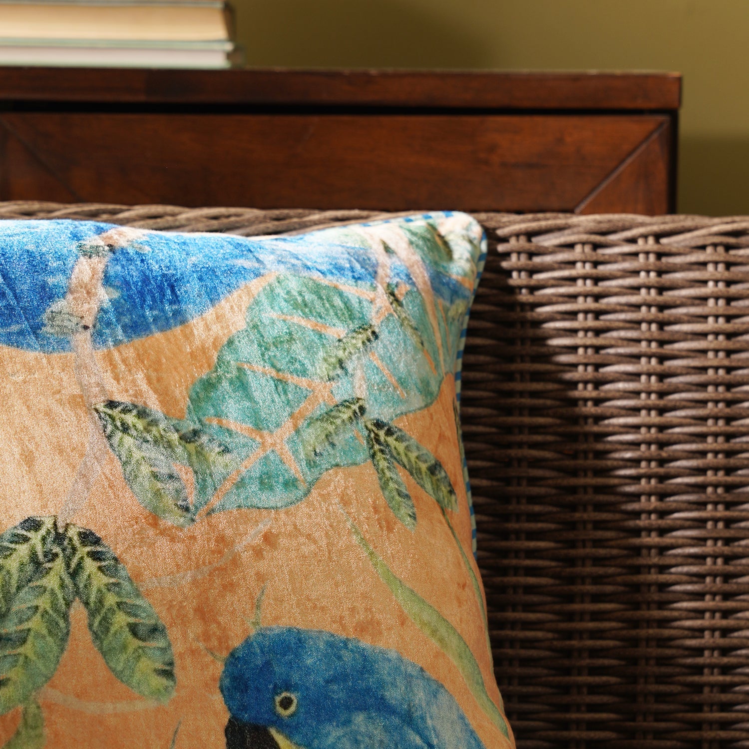 Orange Printed Velvet Square Cushion Cover