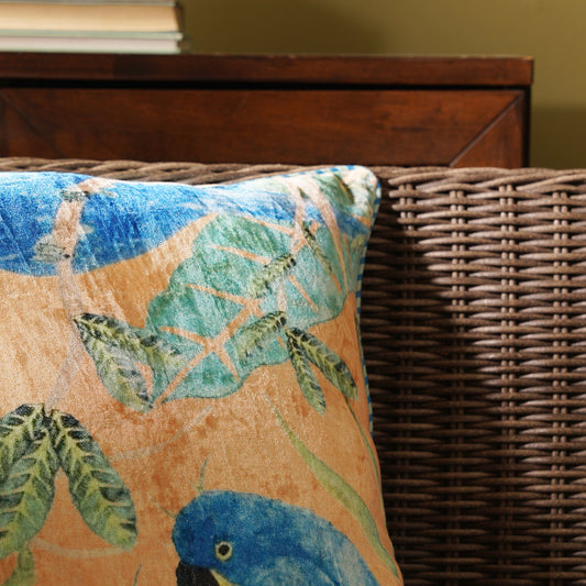 Orange Printed Velvet Square Cushion Cover