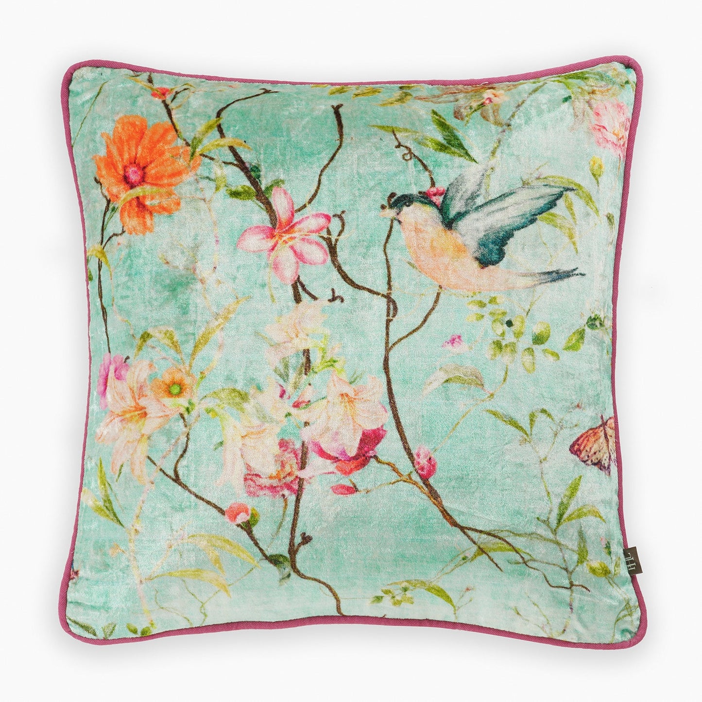 Blue Printed Velvet Square Cushion Cover