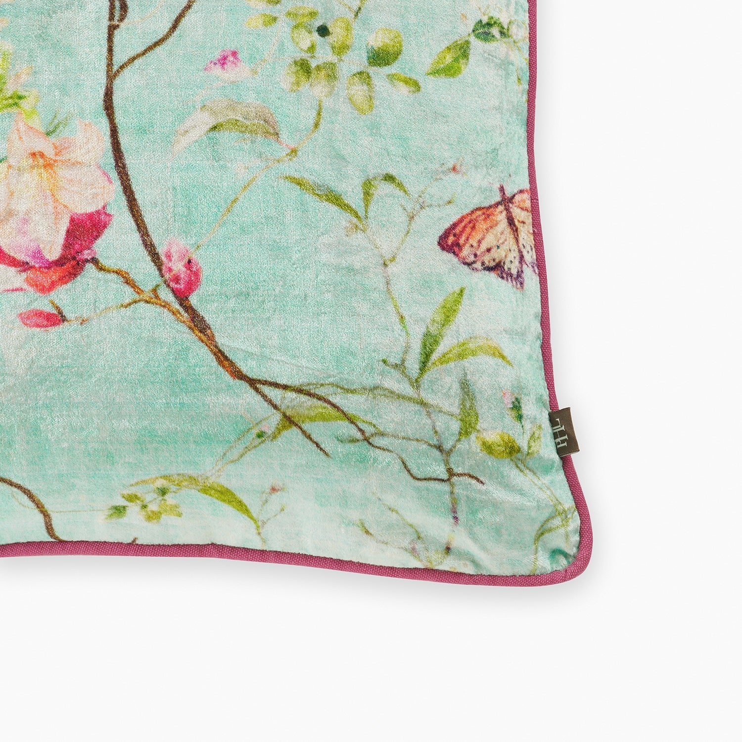 Blue Printed Velvet Square Cushion Cover