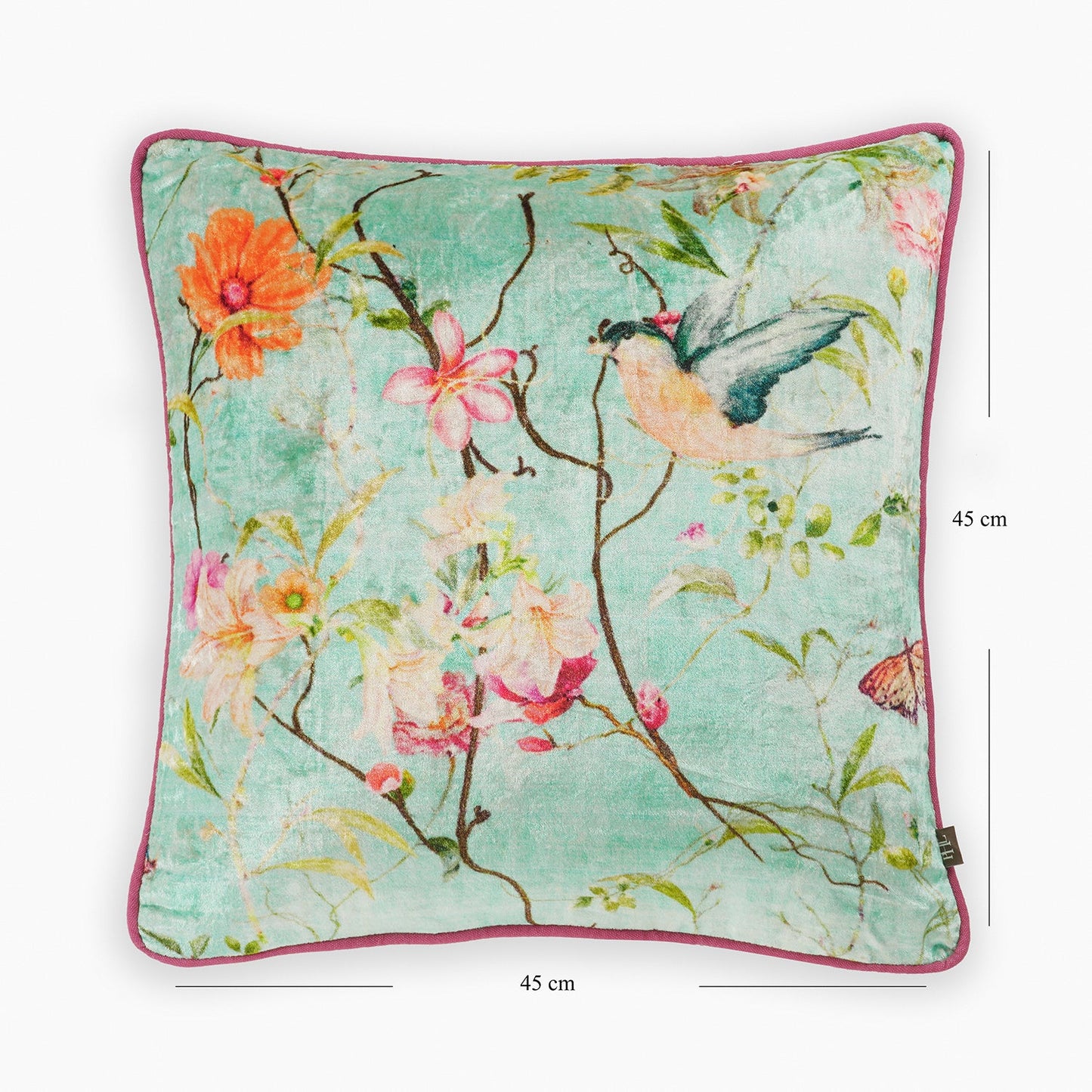 Blue Printed Velvet Square Cushion Cover