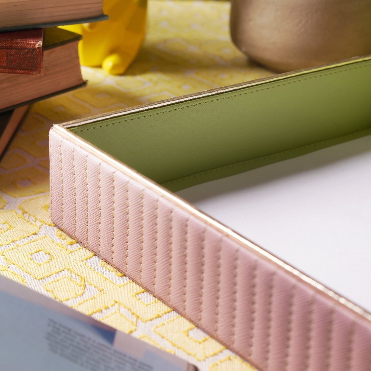 Purple & Green Stitched Faux Leather Paper Tray