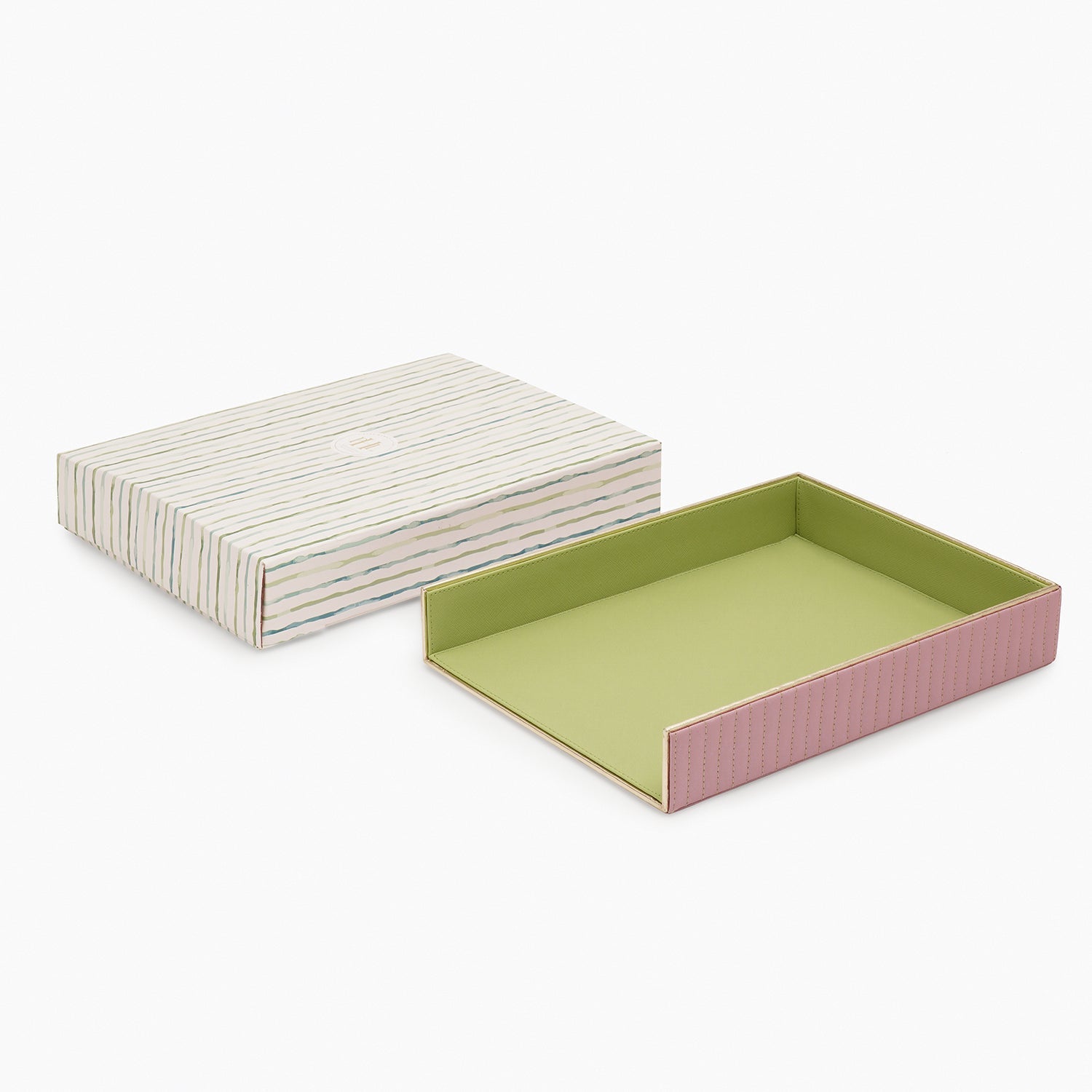 Purple & Green Stitched Faux Leather Paper Tray