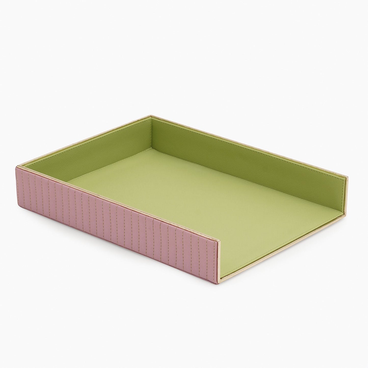 Purple & Green Stitched Faux Leather Paper Tray