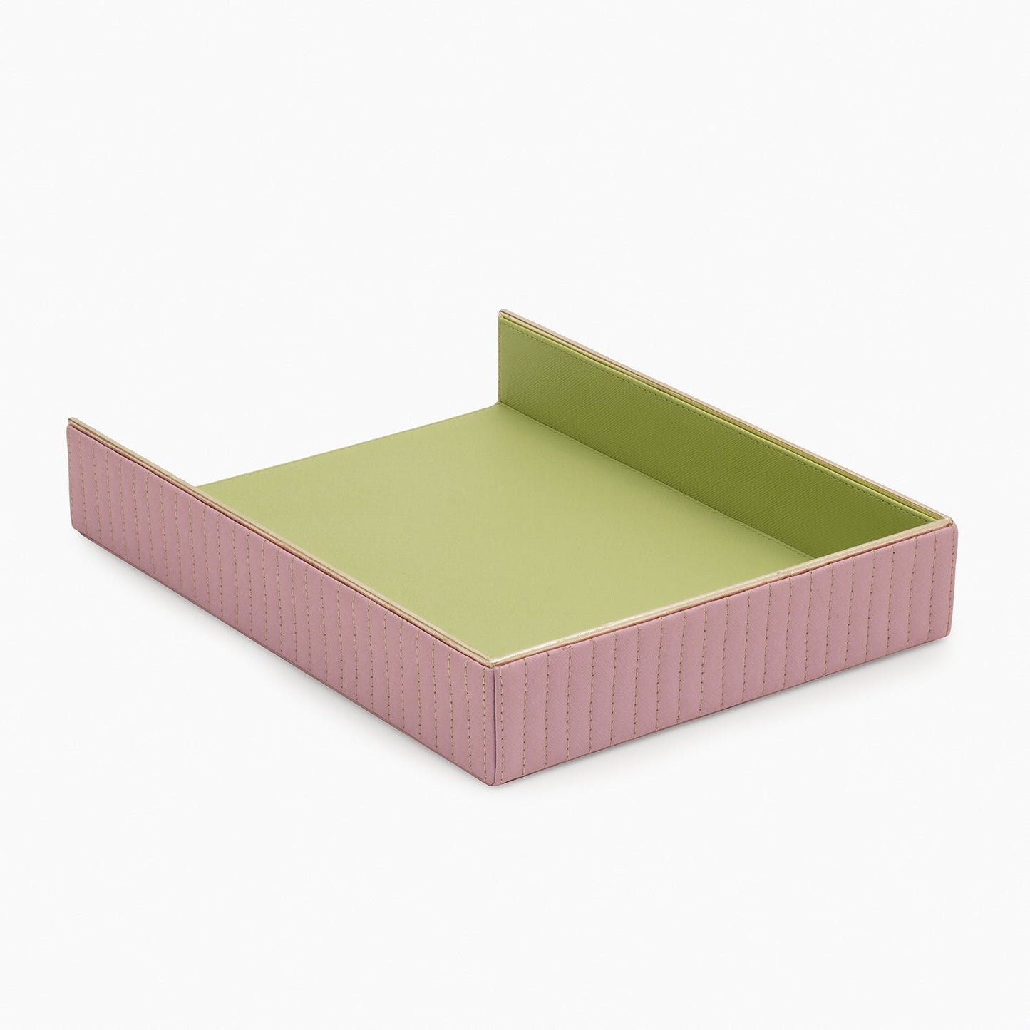 Purple & Green Stitched Faux Leather Paper Tray