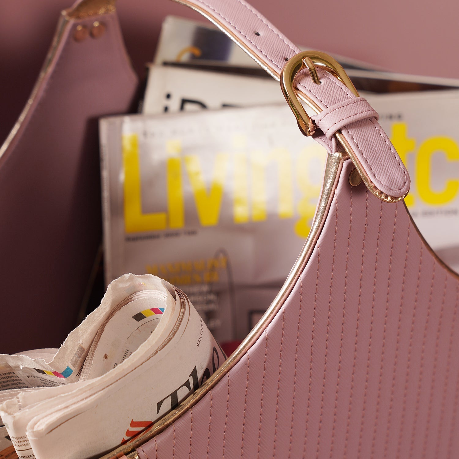 Pink & Purple Stitched Faux Leather Magazine Basket