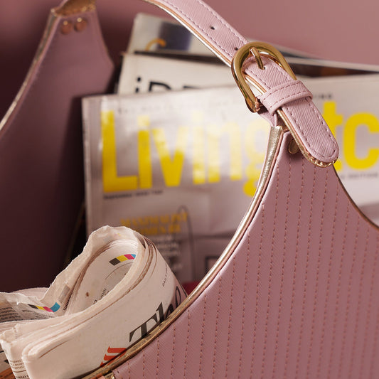 Pink & Purple Stitched Faux Leather Magazine Basket