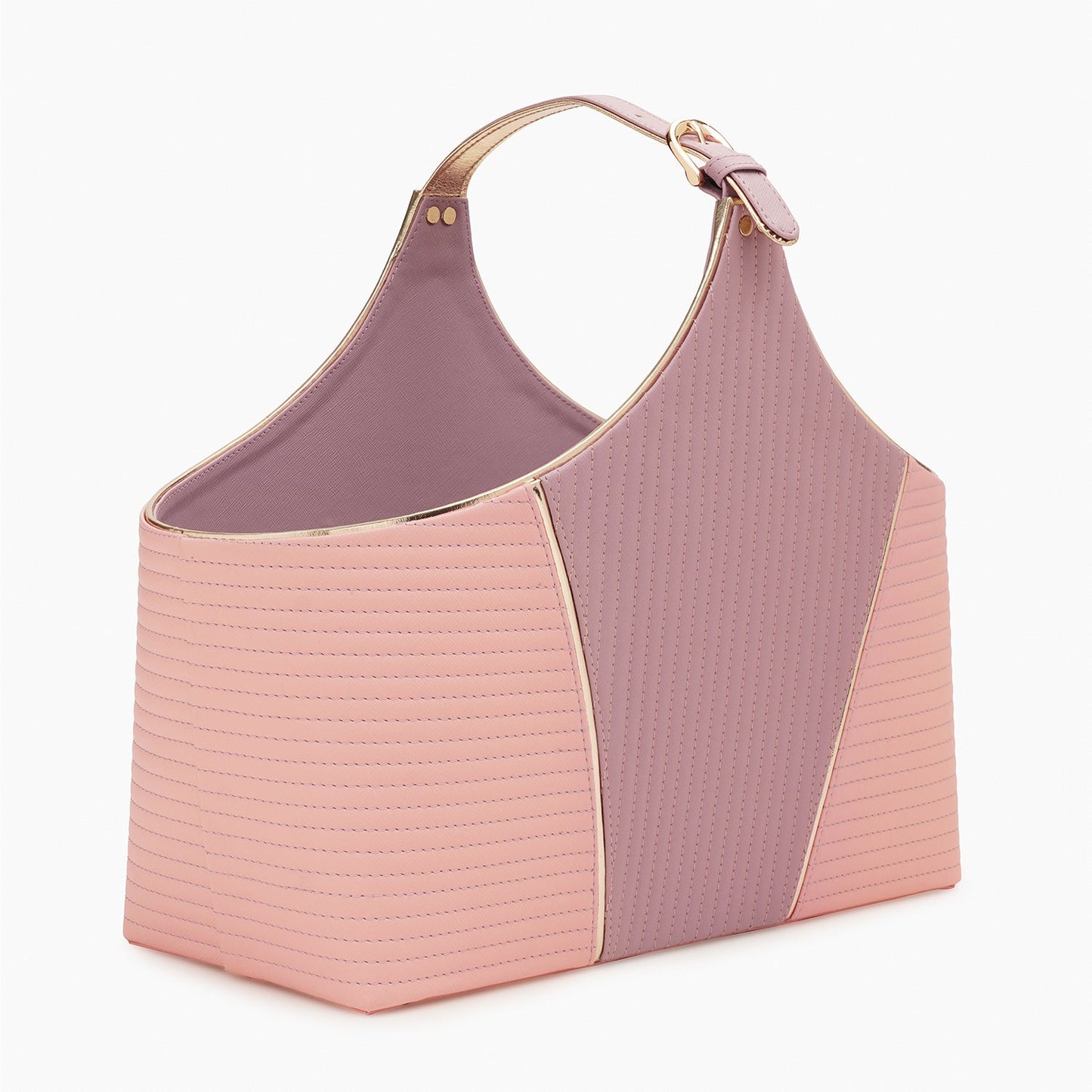 Pink & Purple Stitched Faux Leather Magazine Basket