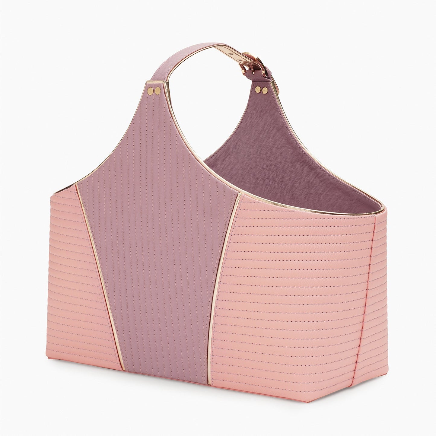 Pink & Purple Stitched Faux Leather Magazine Basket