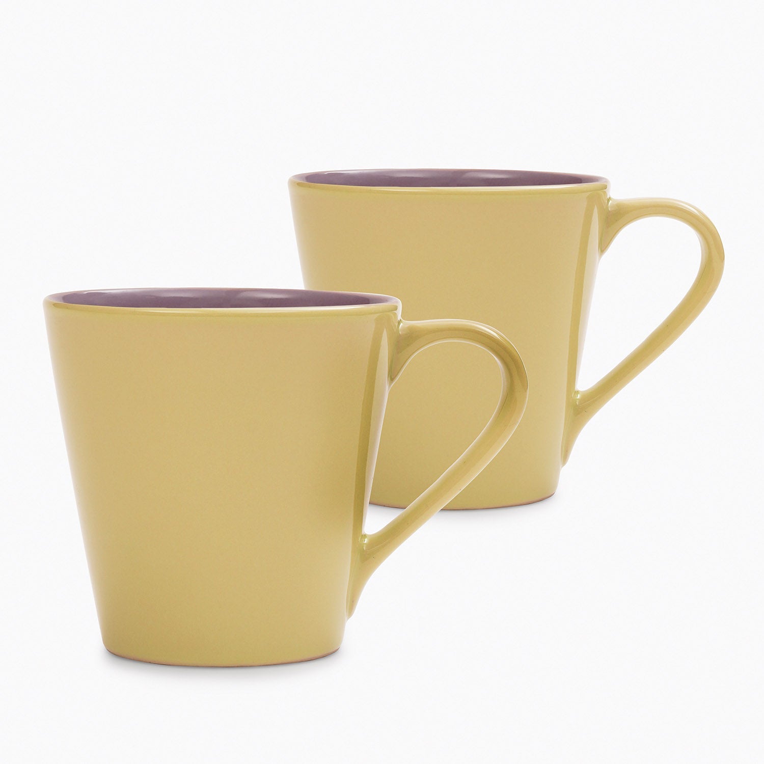 Set of 2 Yellow & Lilac Ceramic Coffee Mugs