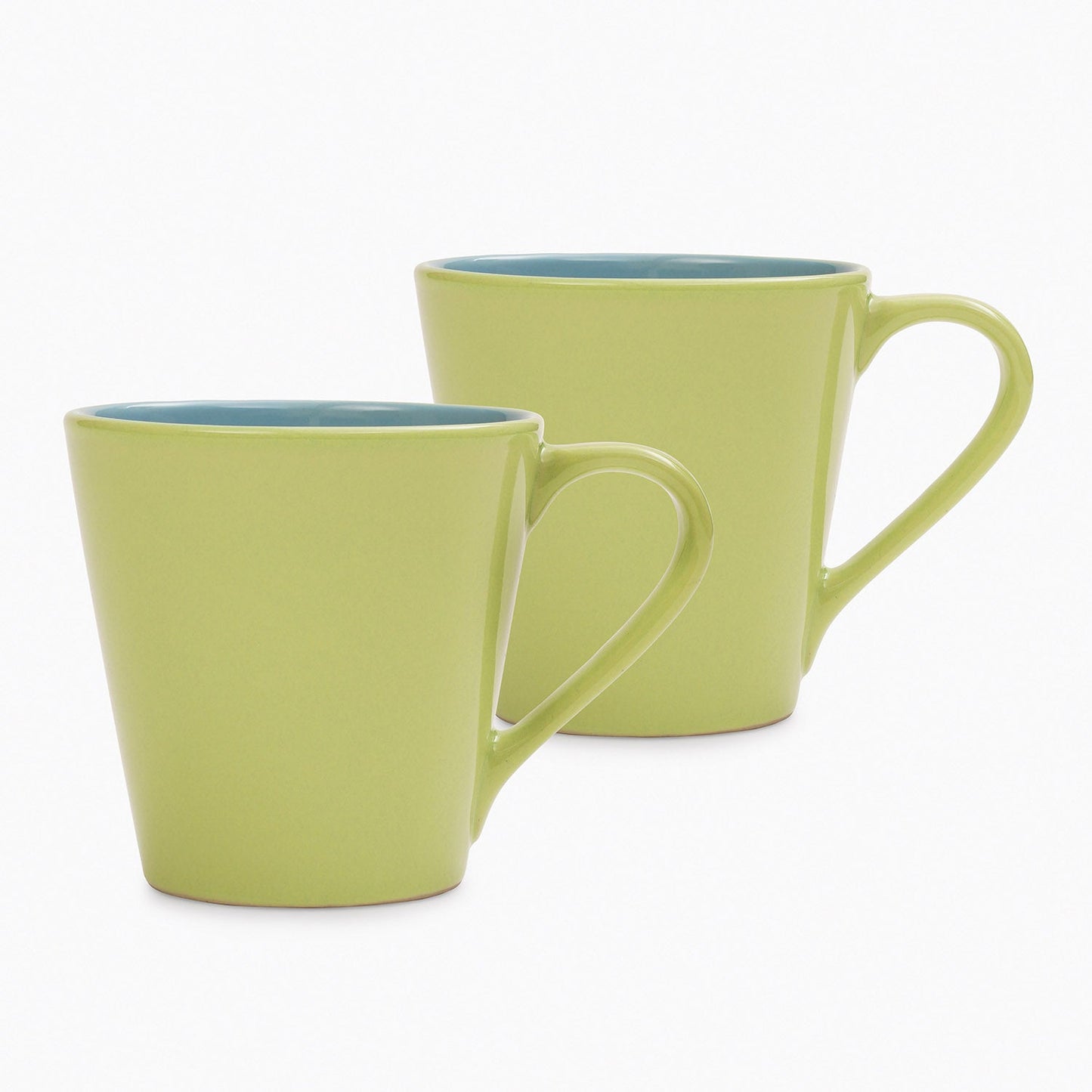 Set of 2 Green & Blue Ceramic Coffee Mugs