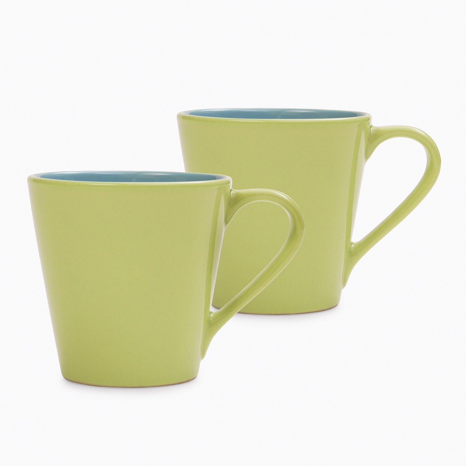 Set of 2 Green & Blue Ceramic Coffee Mugs
