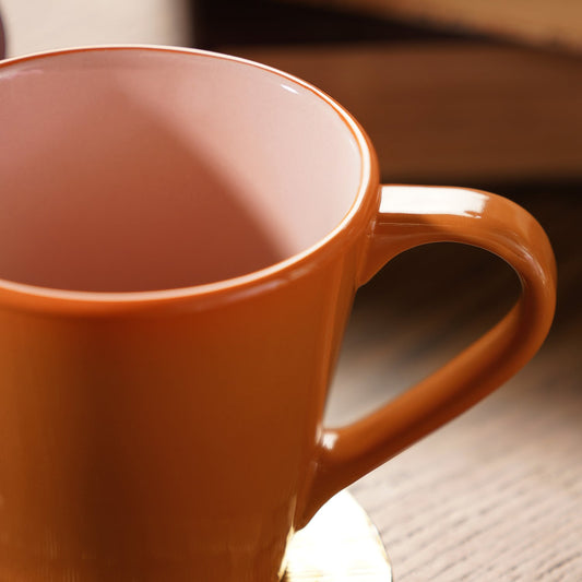 Set of 2 Orange & Pink Ceramic Coffee Mugs