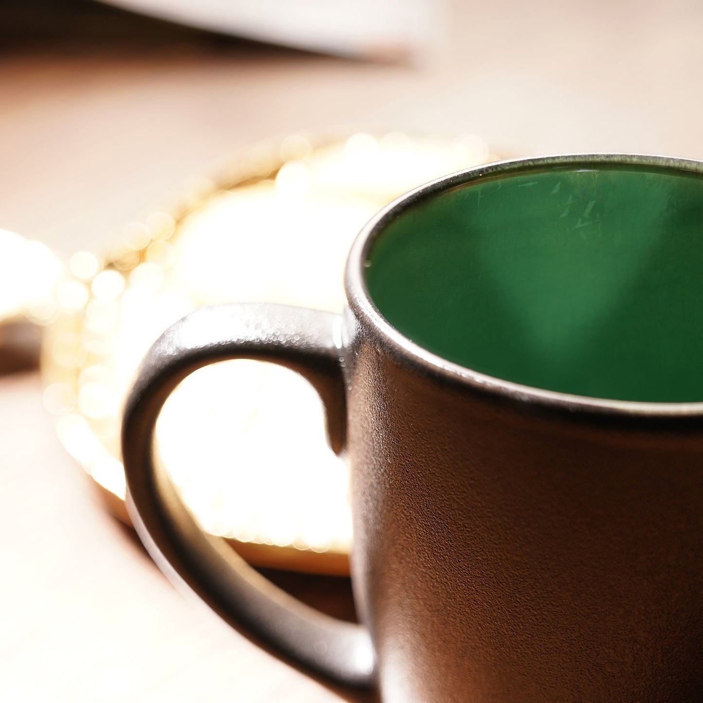 Set of 2 Black & Green Ceramic Coffee Mugs
