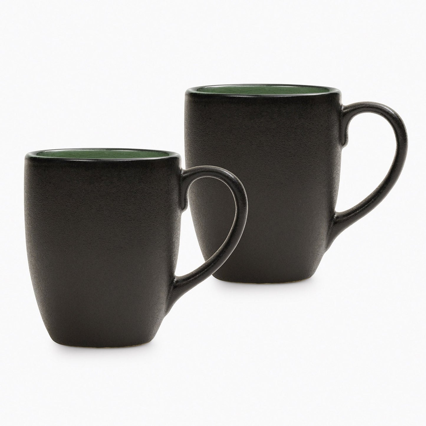 Set of 2 Black & Green Ceramic Coffee Mugs
