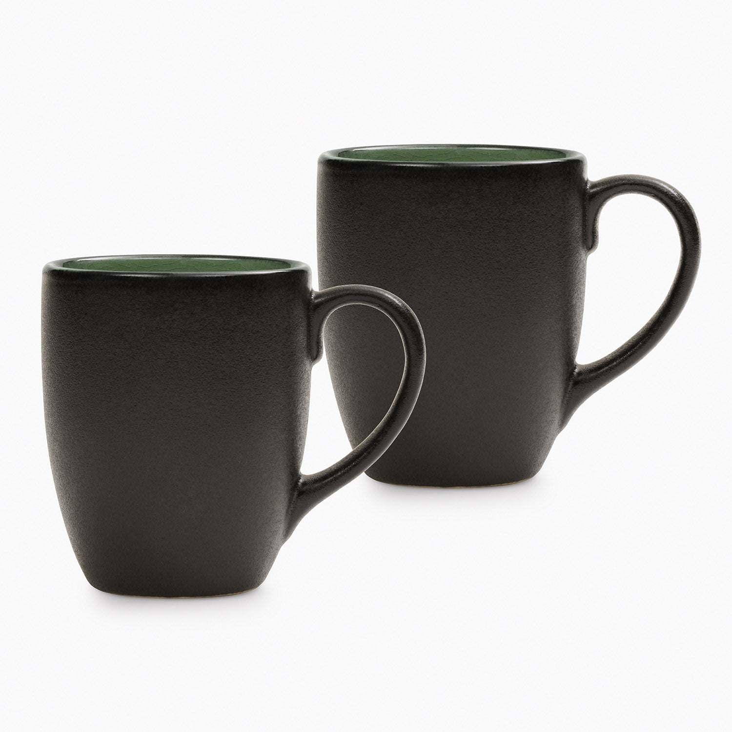 Set of 2 Black & Green Ceramic Coffee Mugs